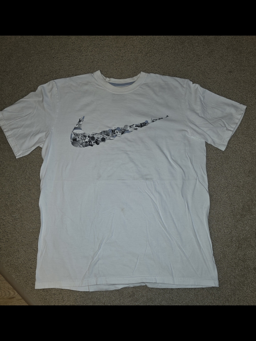 Nike Swoosh Dunk Mens Shirt XL White Short Sleeve Y2K Basketball Stereo Hip Hop